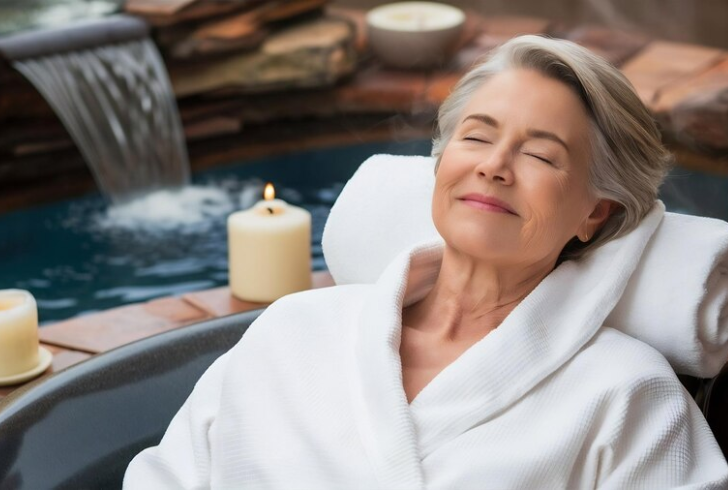 A mother relaxing in spa