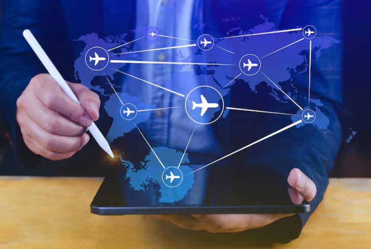 AI travel search on laptop screen