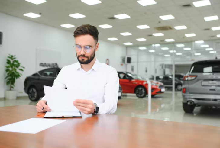 Person reviewing auto loan agreement