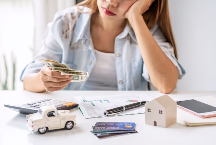 Worried woman about her lifestyle expenses